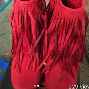 Women’s red fringe suede booties size 8